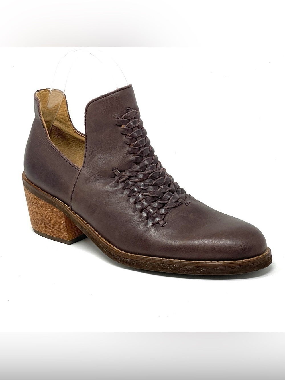 Latigo Anthropologie Kick Booties 6 Brown Leather Woven Western Ankle Boots